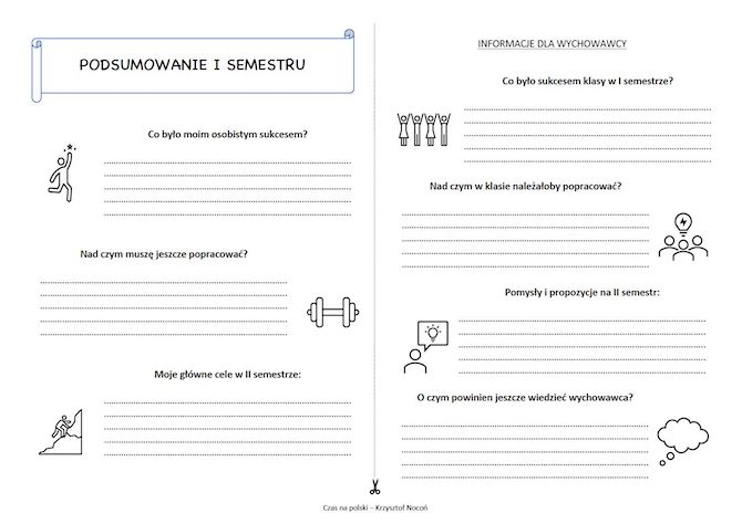 Podsumowanie I semestru - karta na zajęcia z wychowawcą