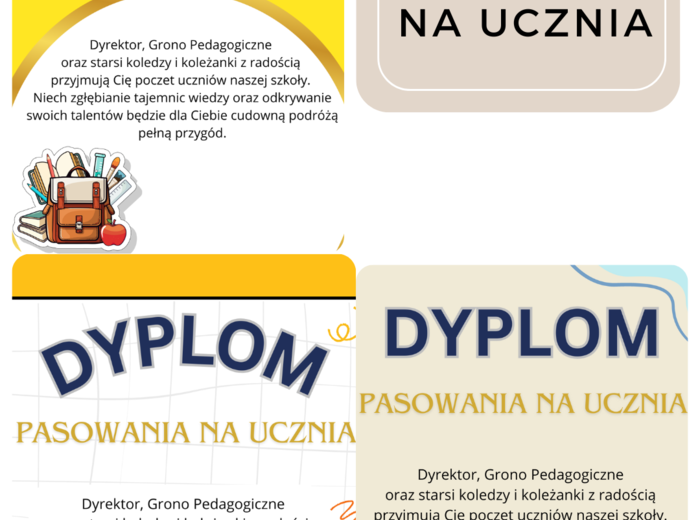 Dyplomy z okazji pasowania na ucznia- 3 wzory