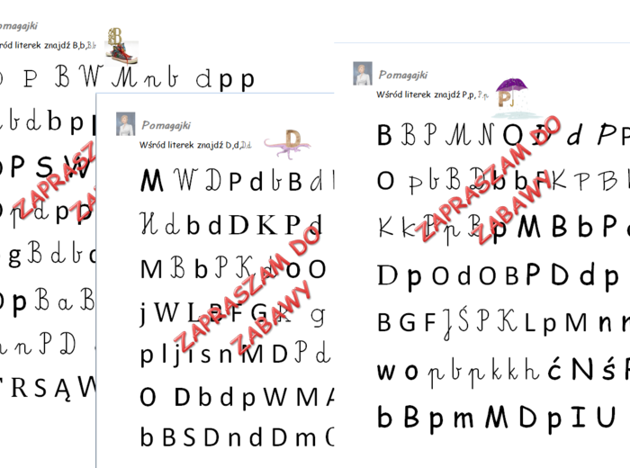 Literki B,b,D,d,P,p zabawa - koncentracja, dysleksja