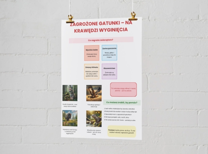Plakaty. Ekologia i jej znaczenie. Ochrona przyrody, Różnorodność biologiczna, Zagrożone gatunki
