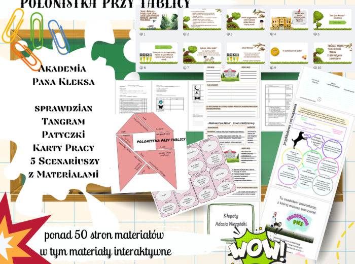 „Akademia Pana Kleksa” pakiet zestaw scenariusze karty pracy prezentacja sprawdzian + odpowiedzi i zasady przyznawania punktów