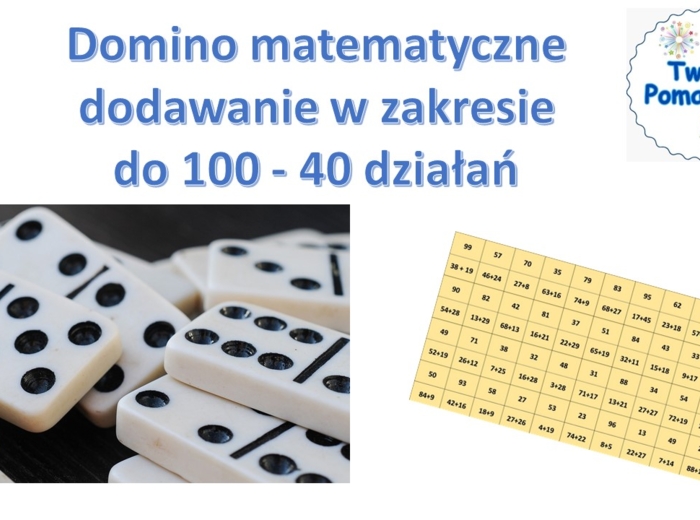 Domino matematyczne - dodawanie do w zakresie do 100, nauka przez zabawę