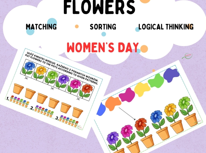 Wiosna, Dzień kobiet: Zajęcia Rewalidacyjne/ angielski przedszkole: dobieranie kolorów, szeregowanie dobre dla SPE