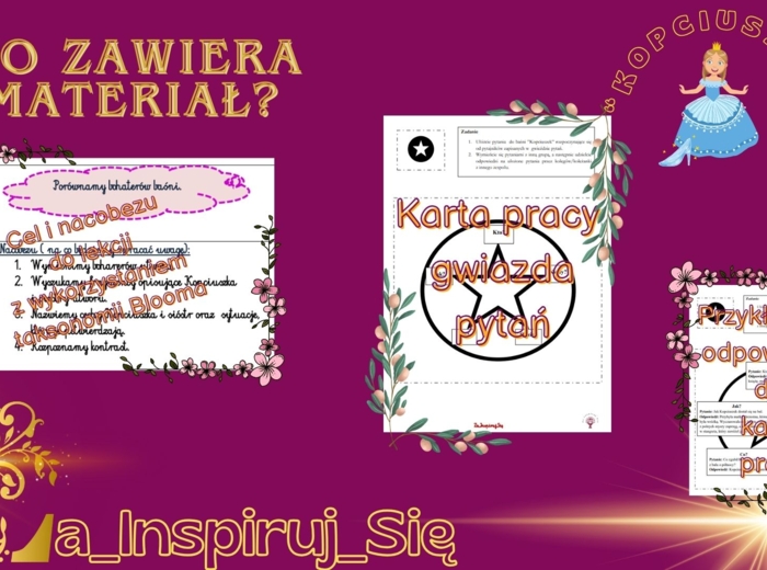 Baśnie: "Kopciuszek", "Bajka o rybaku i rybce", "Królowa pszczół", cechy baśni - karty pracy, scenariusz lekcji, zadania