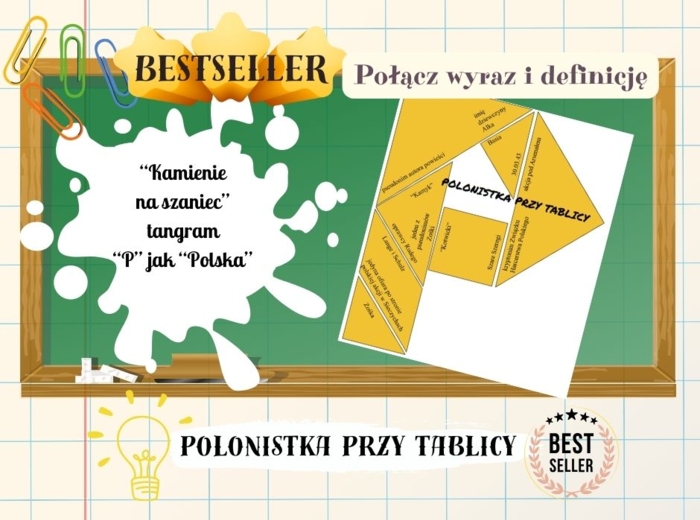 tangram "Kamienie na szaniec" biały i kolorowy