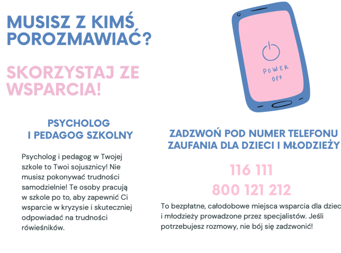 Wsparcie rówieśnicze, zdrowie psychiczne, materiały o telefonach zaufania dla dzieci i młodzieży i pomocy psychologiczno-pedagogicznej