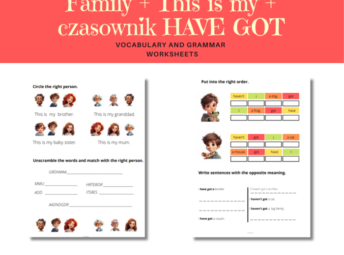 Karty Pracy Rodzina Zwrot This is my + czasownik HAVE GOT (have you got/ Yes, I have/No, I haven't/ I have got / I haven't got)