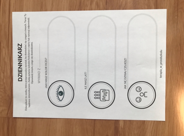Dziennikarz - karty z pytaniami # TUS #treningumiejętnościspolecznych