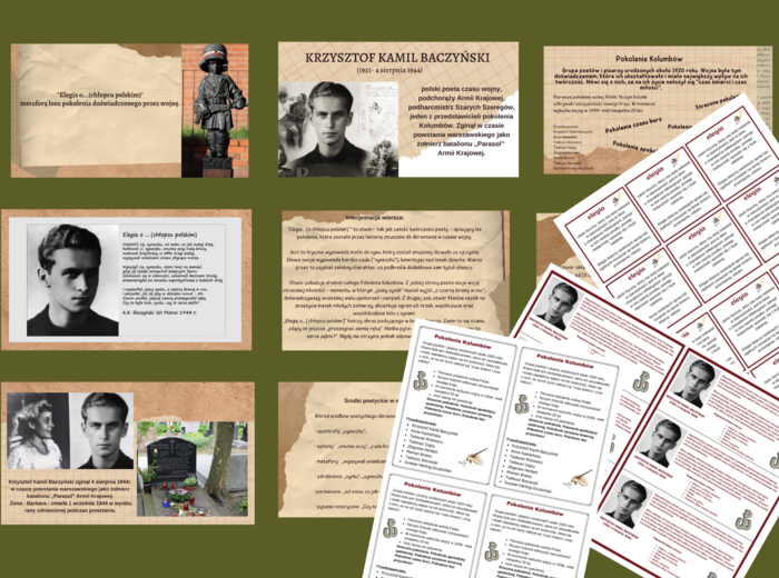 "ELEGIA O ...(CHŁOPCU POLSKIM) - BACZYŃSKI - POKOLENIE KOLUMBÓW - prezentacja + 3 wklejki