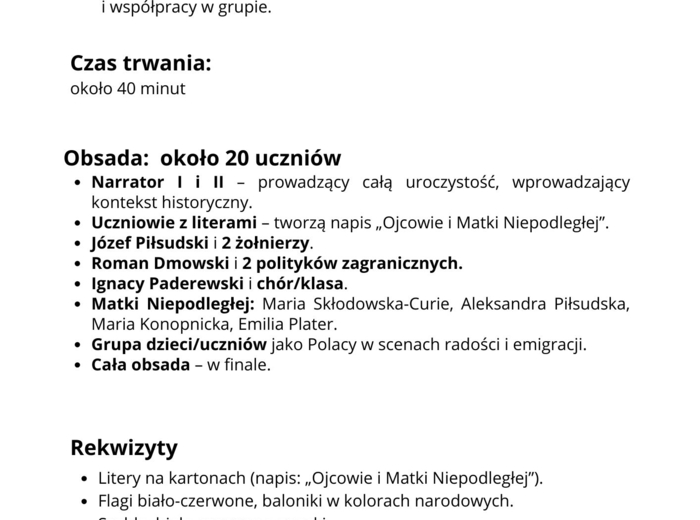 Ojcowie i Matki Niepodległości - Scenariusz Akademii