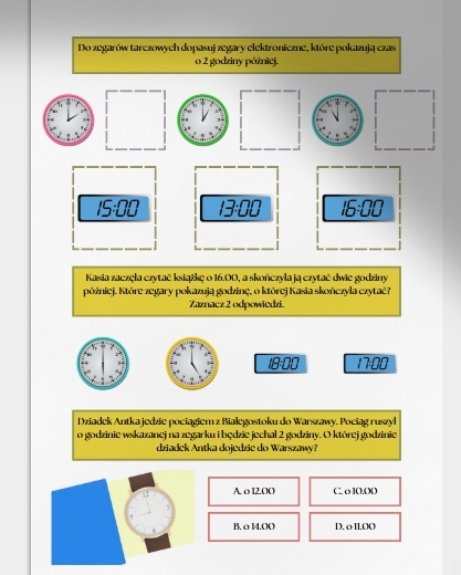 Obliczenia zegarowe. Karta pracy. Sprawdzian
