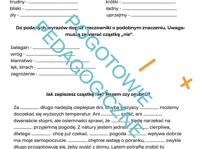 Zadania dla bystrzaków - części mowy, cząstka nie, przysłówek