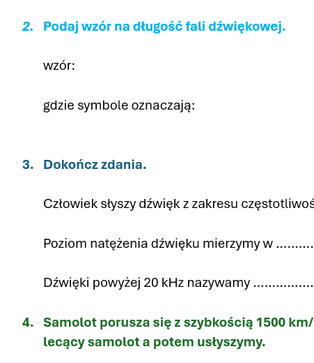 Fale dźwiękowe - karta pracy/kartkówka