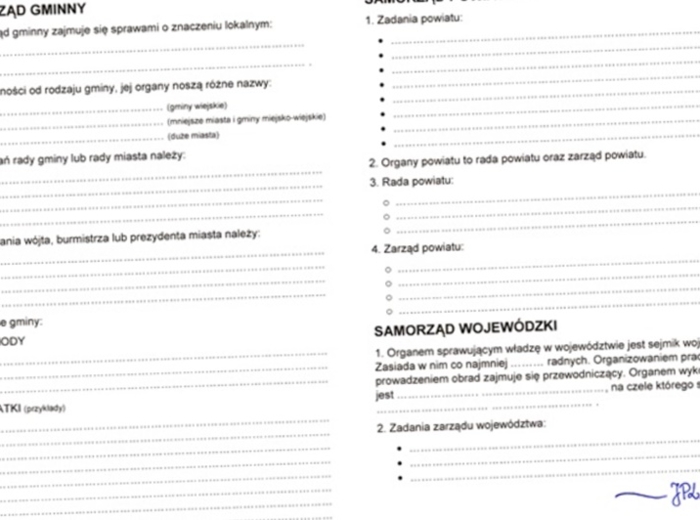 Samorząd gminny, powiatowy i wojewódzki (karta pracy)