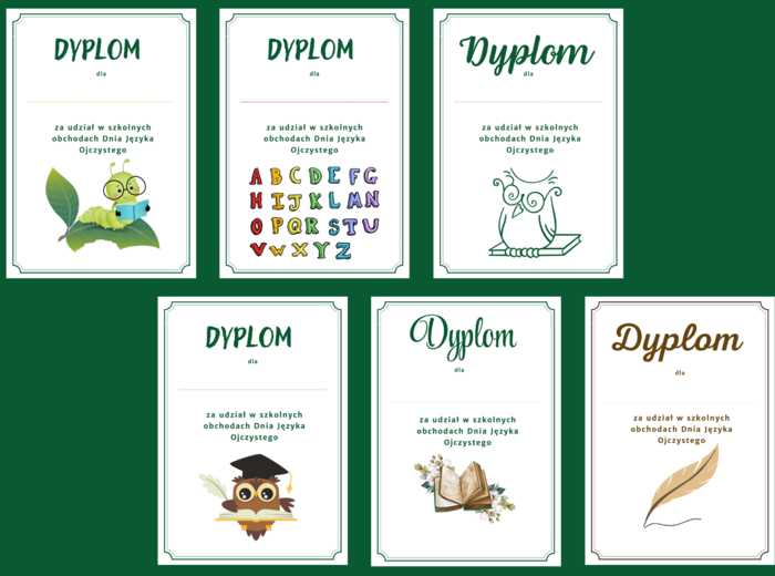 DZIEŃ JĘZYKA OJCZYSTEGO – dyplomy – 18 wersji – biblioteka – język polski - dyplom