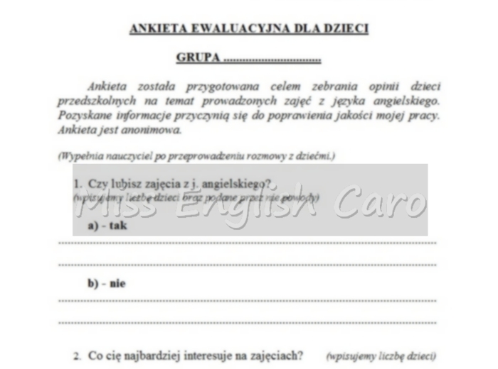 Ankieta ewaluacyjna- j.angielski- skierowana do dzieci