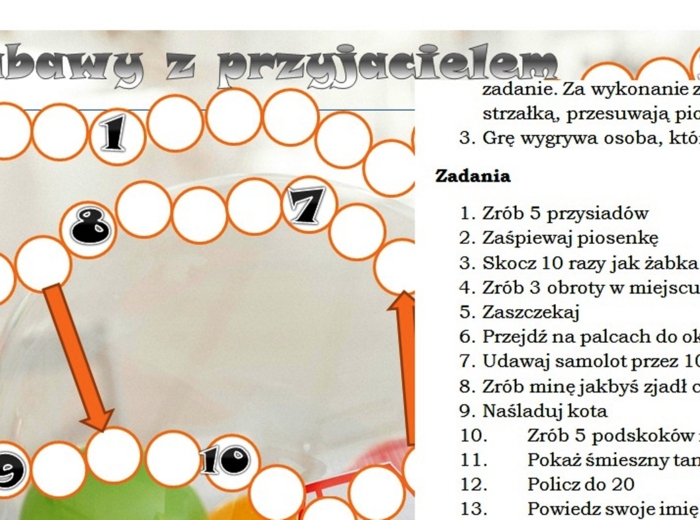 "Gry i zabawy z przyjacielem" - gra planszowa dla klasy 1