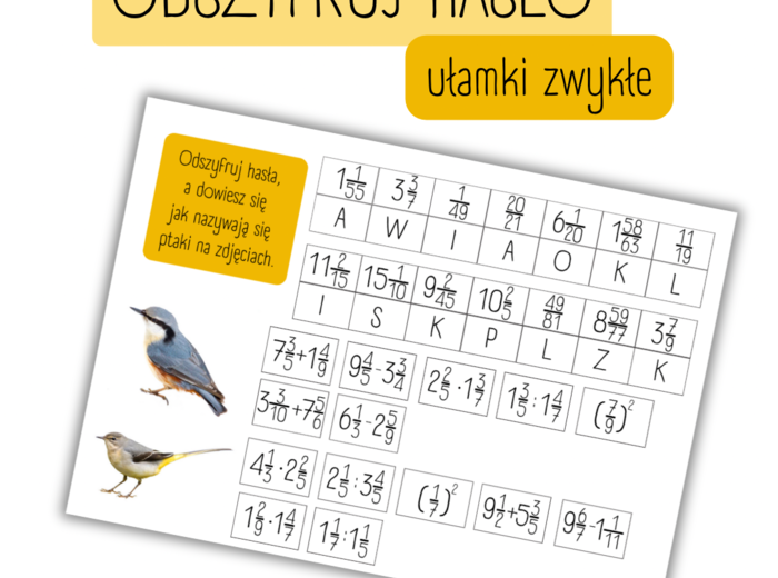 ODSZYFRUJ HASŁO - działania na ułamkach zwykłych