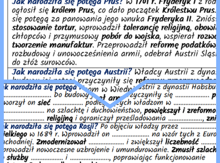 Nowe imperia europejskie: Prusy, Austria i Rosja – notatki i karta pracy