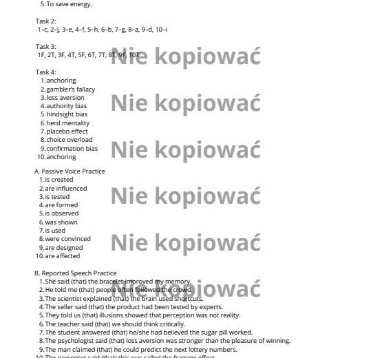 Karta Pracy: Mind Games - the Psychology of Decisions (słownictwo + Passive Voice i Reported Speech) B1/B2