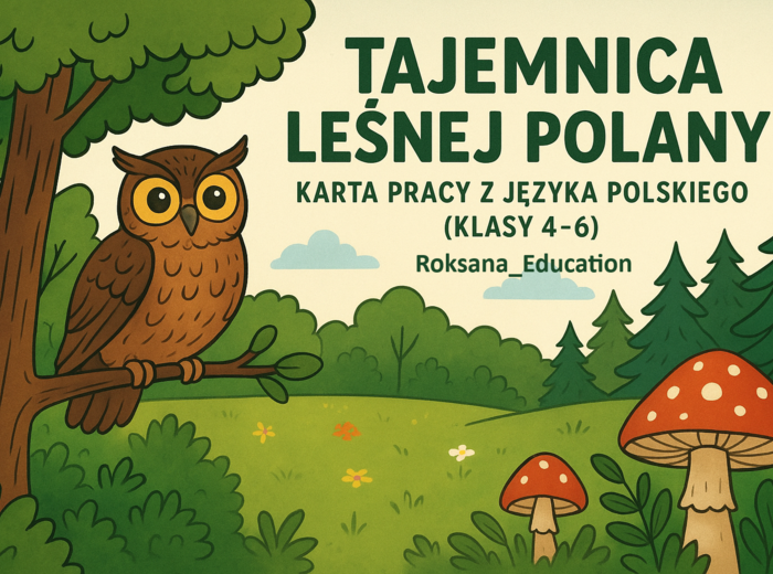 🌲🦉 Tajemnica leśnej polany – karta pracy, czytanie ze zrozumieniem, ortografia z języka polskiego (klasy 4–6)