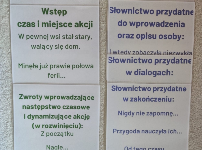 Opowiadanie twórcze – przydatne słownictwo – kolorowe karty A4