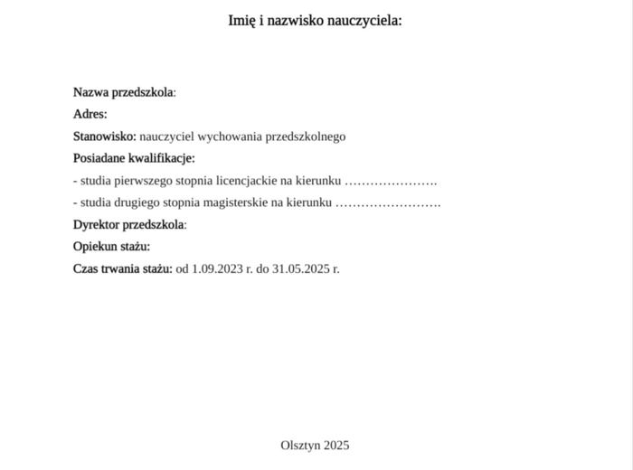 Sprawozdanie z realizacji planu rozwoju zawodowego nauczyciela kontraktowego ubiegającego się o stopień nauczyciela mianowanego