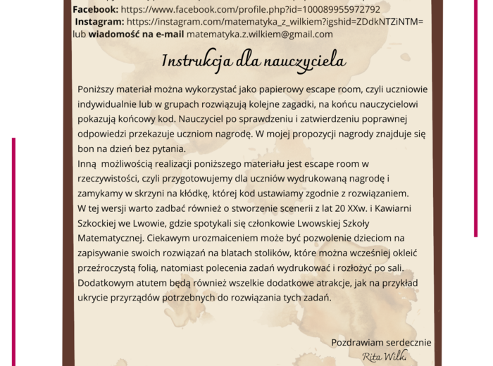 Matematyczny escape room z okazji Dnia Matematyki dla klas 7-8