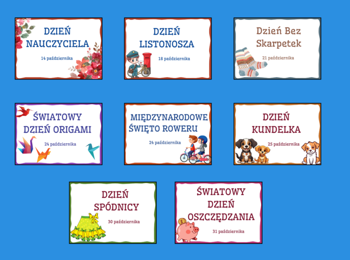 ŚWIĘTA TYPOWE I NIETYPOWE - październik - napisy - gazetka - dekoracja - BIBLIOTEKA - 17 stron