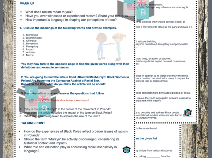 CHALLENGING RACISM IN POLAND – język angielski KARTA PRACY B2/C1