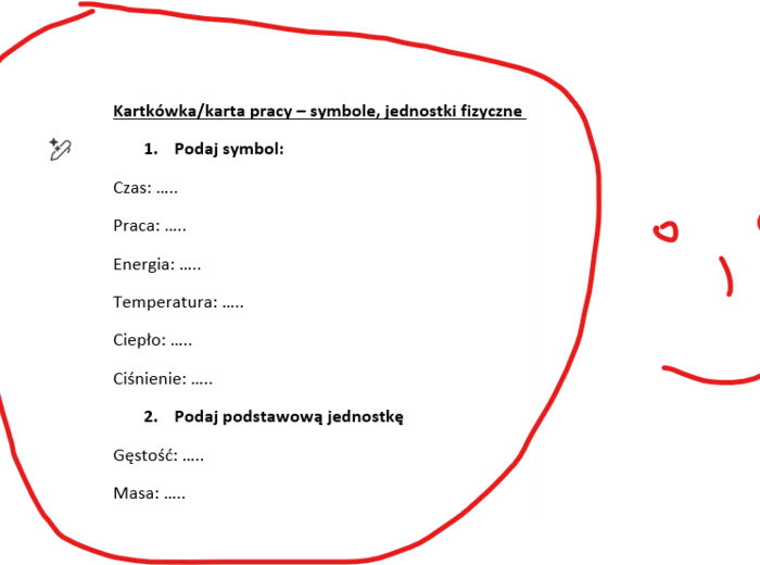 Kartkówki/karta pracy symbole i podstawowe jednostki fizyczne