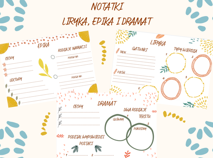 Liryka, epika i dramat - notatki do uzupełnienia (powtórka przed egzaminem ósmoklasisty i nie tylko)
