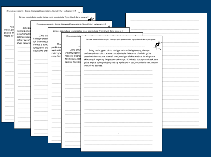 ZIMOWE OPOWIADANIE – zima – karta pracy – ćwiczenia redakcyjne – kl. 4-8 – 6 wersji - zima