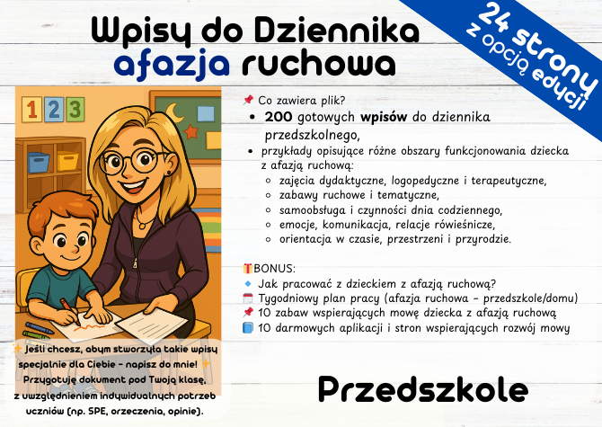 Afazja Ruchowa Wpisy do Dziennika Przedszkole
