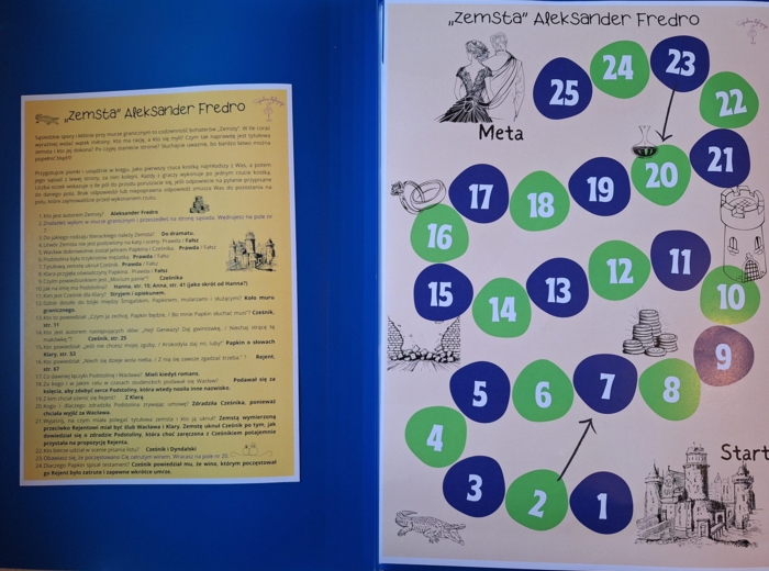 Zemsta - test z lektury, grywalizacja polonistyczna, klasa 7, gra planszowa