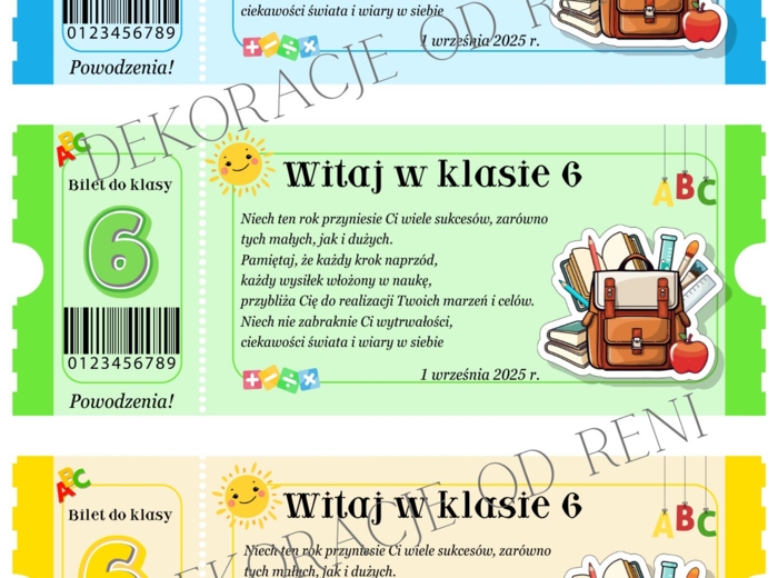Powitalny Bilet do klasy 6