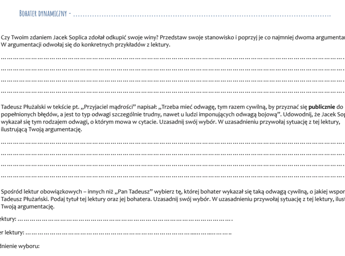 Jacek Soplica jako bohater dynamiczny (karta pracy)