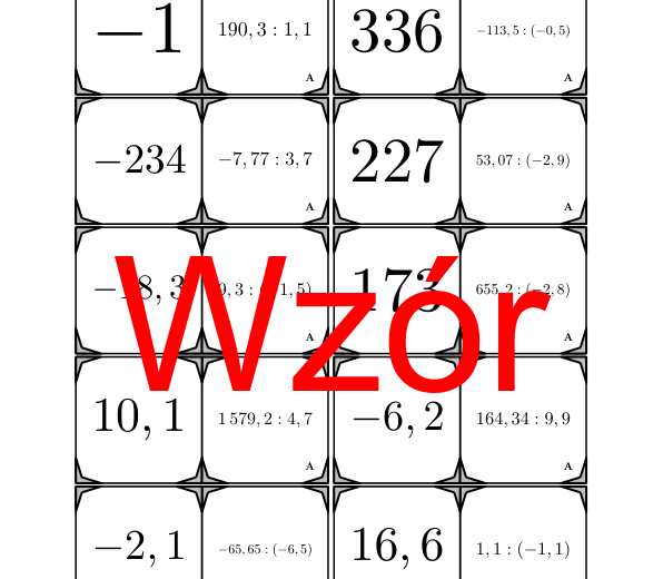 Domino - Dzielenie dodatnich i ujemnych liczb dziesiętnych przez liczbę dziesiętną | matematyka