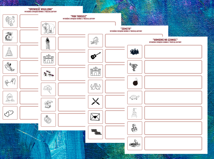 LEKTURY klasa 7 i 8 – ikonki – powtórzenie - 12 kart pracy