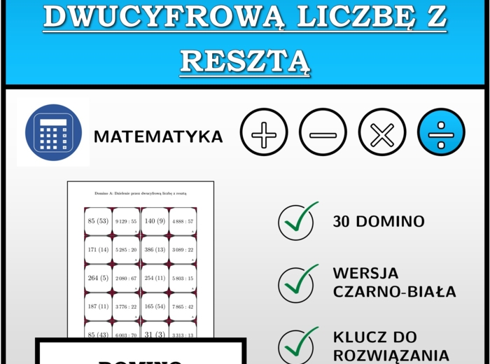 Domino - Dzielenie przez dwucyfrową liczbę z resztą | matematyka