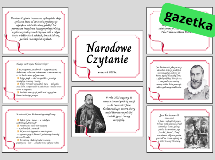 NARODOWE CZYTANIE 2025– Jan Kochanowski – GAZETKA – biblioteka – język polski – wersja 1
