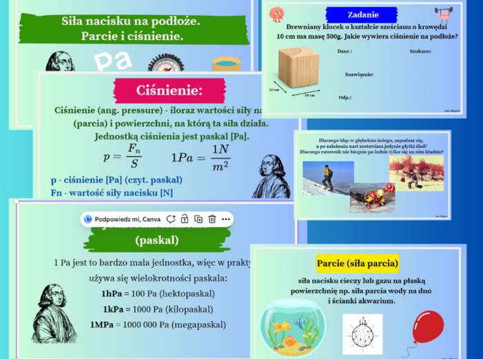 Ciśnienie. Siła nacisku. Prezentacja multimedialna. Fizyka. Gotowa lekcja. Fizunia. Mrs_Physics