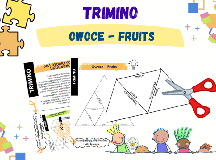Fruits - owoce – układanka trimino w dwóch wersjach