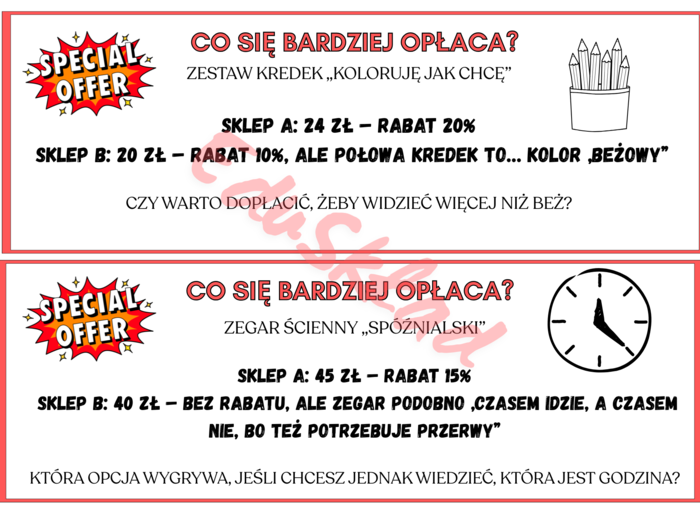 ⭐ „CO SIĘ BARDZIEJ OPŁACA?” – Zestaw kart do porównywania ofert i liczenia procentów!