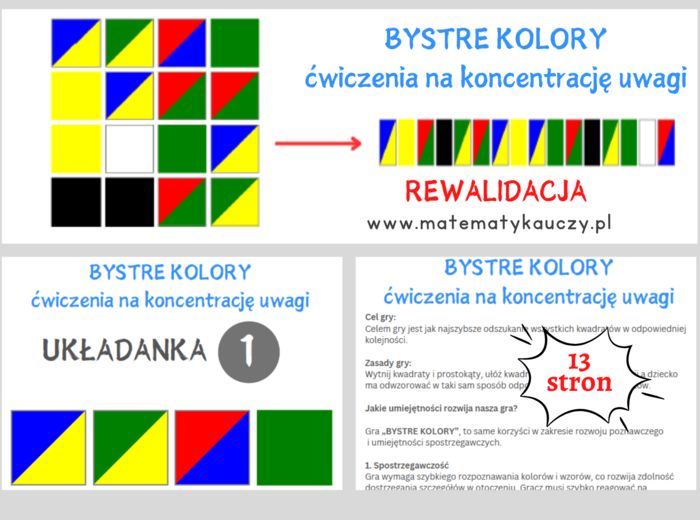 "BYSTRE KOLORY" - ćwiczenia na spostrzegawczość i koncentrację uwagi / PDF do druku / REWALIDACJA