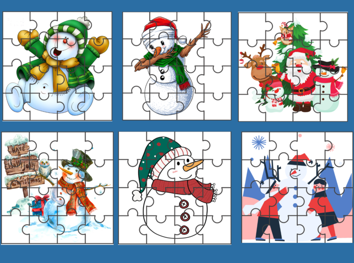 DZIEŃ BAŁWANA – Dzień Bałwanka - zima - PUZZLE – 14 obrazków - ćwiczenia redakcyjne