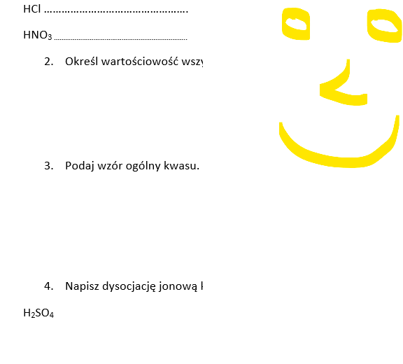 karta pracy/kartkówka KWASY wraz z dysocjacją