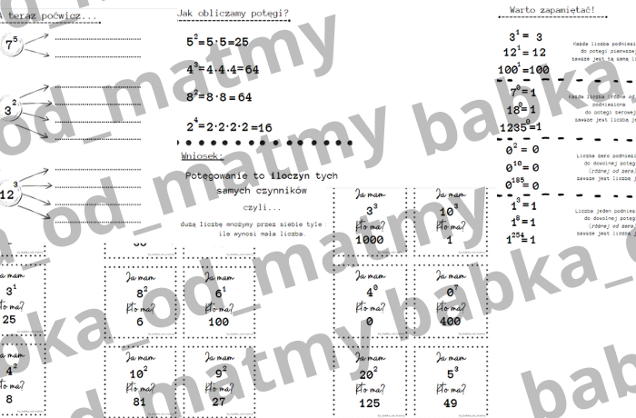 Potęgowanie - materiał do nauki w kl. IV - VI