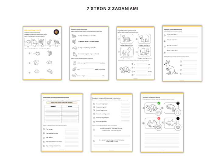 Kids Can 3 Unit 2 Klasa Trzecia Rodział Drugi Dodatkowe Zadania Ćwiczenia Powtórzenie Nazwy Zwierząt Części ciała zwierząt Karty Pracy