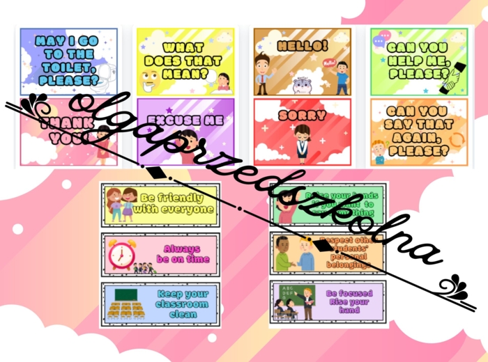 Magic words and phrases, classroom rules materiały na gazetkę angielską